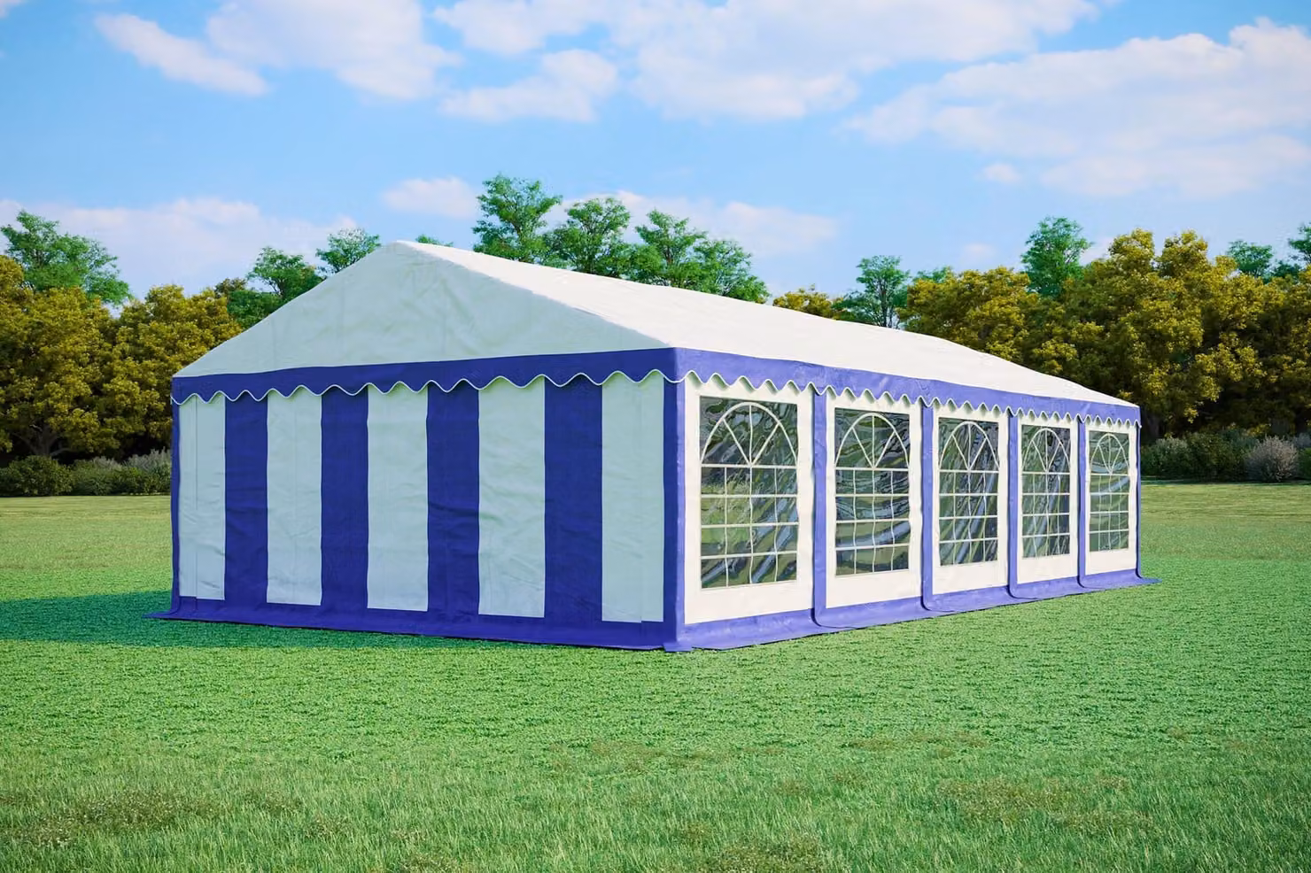 Tenda per eventi 5x10 metri, PVC PREMIUM, 500 g/m² - Blu e bianca