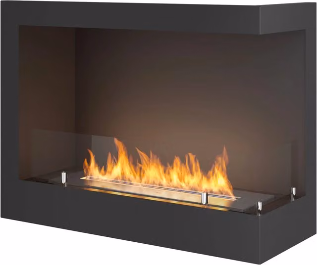 Camino a Bioetanolo da Incasso 60x45 cm Corner 600 Right Destro Nero con Vetro