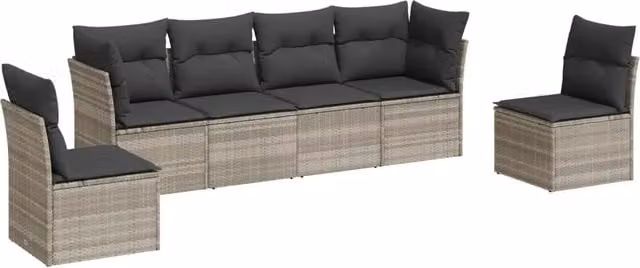 Set Divano da Giardino 6pz | Set Salotto da Giardino con Cuscini Grigio Chiaro Polyrattan