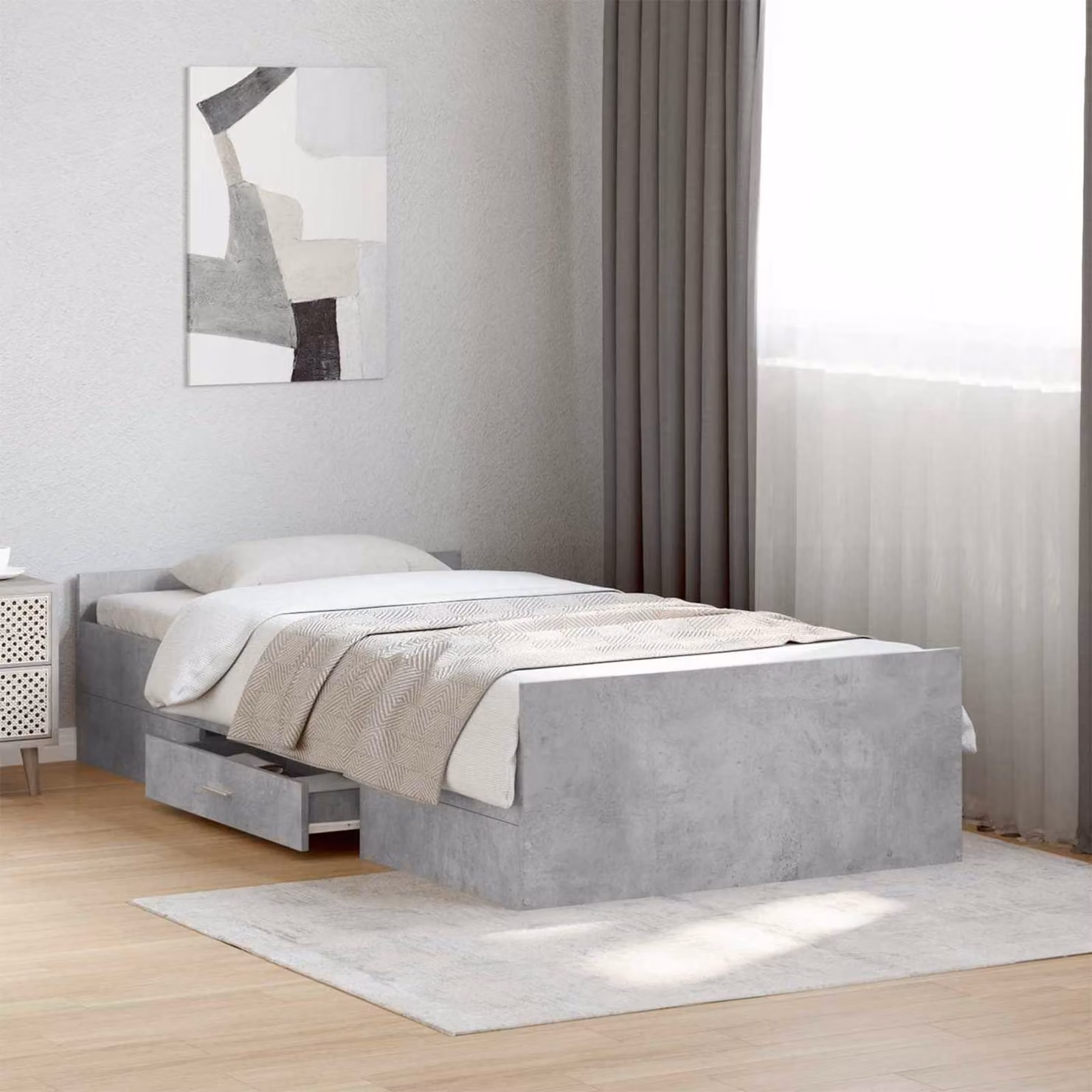 vidaXL Telaio del letto moderno con cassetti in legno e metallo, Grigio, L 80 x P 200 cm