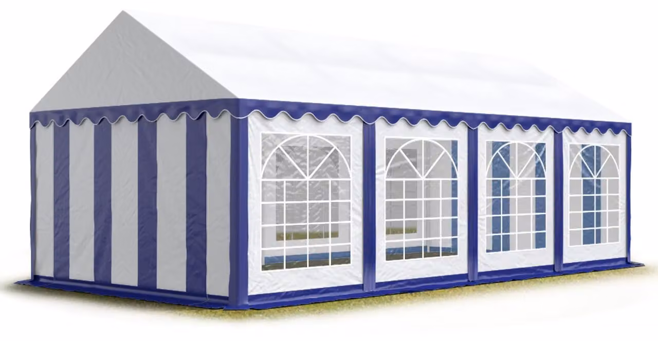 TOOLPORT Tendone per feste 4x8 m PVC blu-bianco 100% impermeabile Tendone da esterno Tenda party