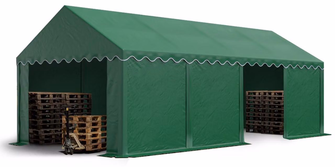 TOOLPORT Tendone deposito 4x8 m PVC 750 N tenda capannone verde scuro telaio perimetrale e rinforzo del tetto