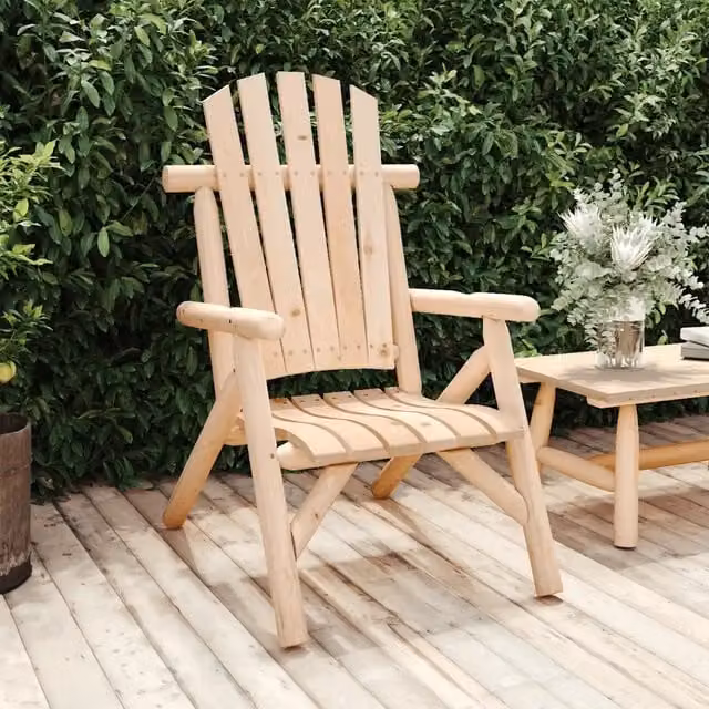 Sedia da giardino in legno massello di abete rosso color beige con braccioli L/P/H: 68 x 39 x 103 cm