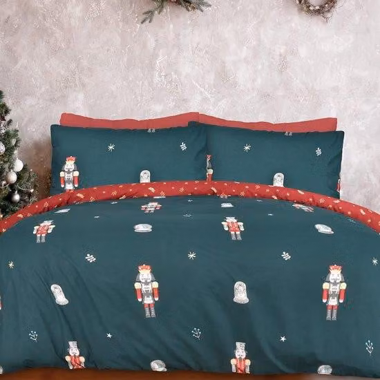 Set di lenzuola Ibbenzoa® da 200x200 cm per letto matrimoniale – Copripiumino reversibile con motivo di soldatini di legno, verde, include 2 federe 50x75 cm, conforme alla Oeko-Tex