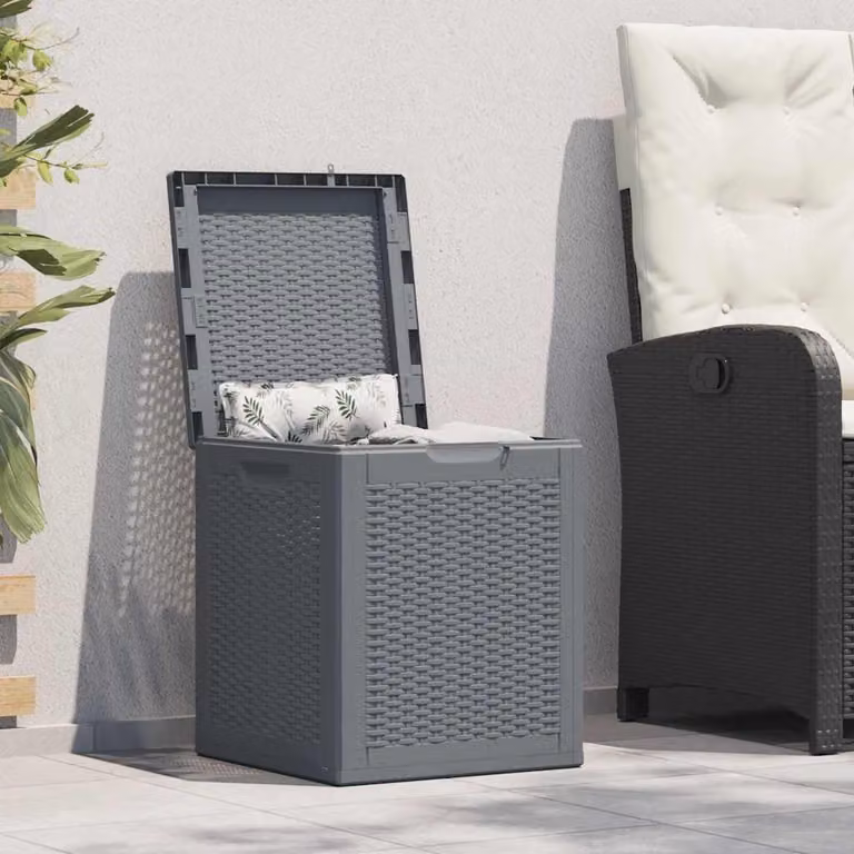 Contenitore da giardino vidaXL in rattan grigio con capacità di 90 L