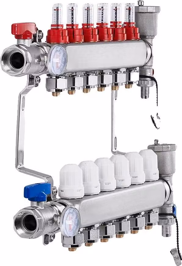 Sistema di collettori per tubi PEX, struttura resistente, distribuzione efficiente del calore, a 6 rami