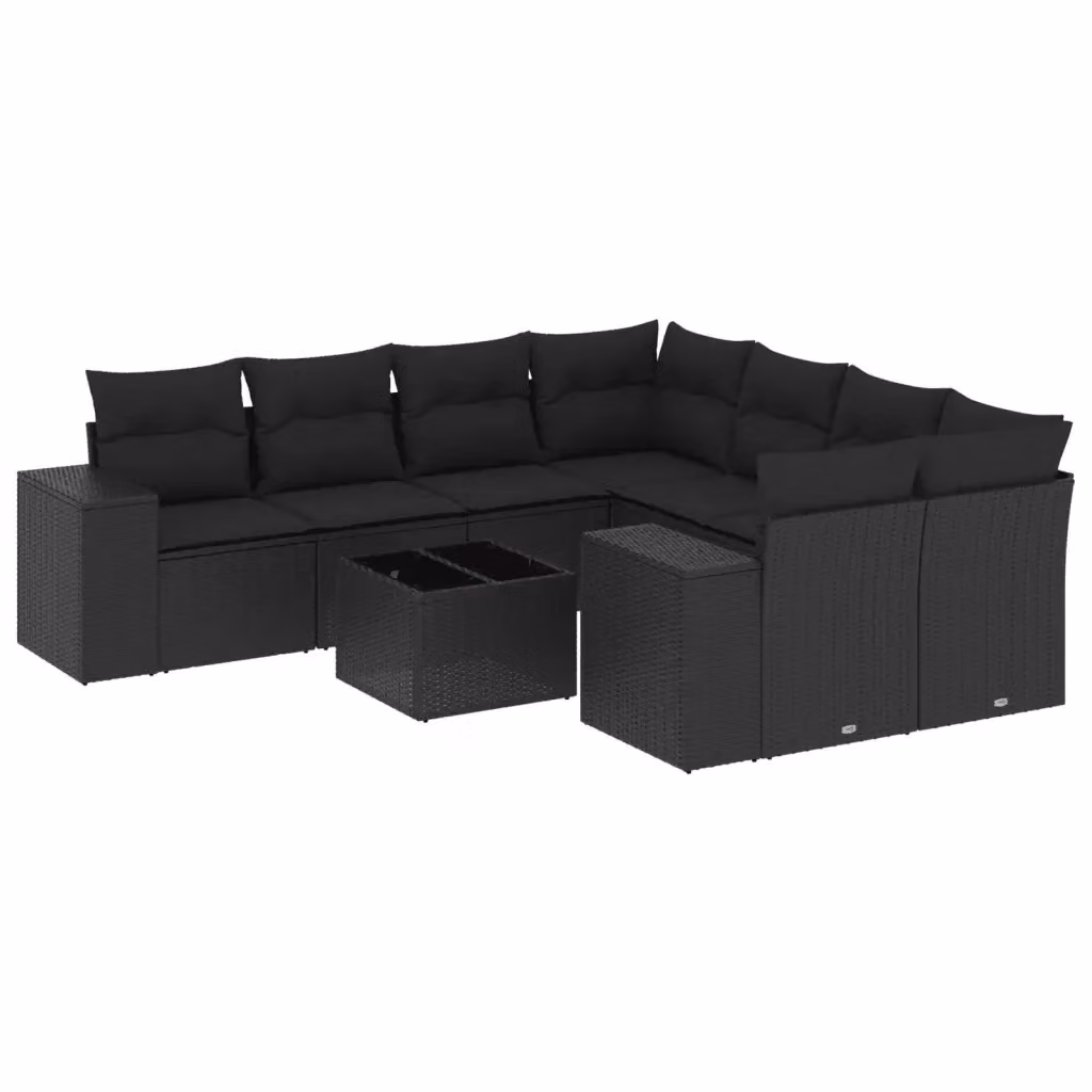 vidaXL Set Divani da Giardino a L 9 pz in Polyrattan Nero con Cuscini e Tavolino da Esterno – 2