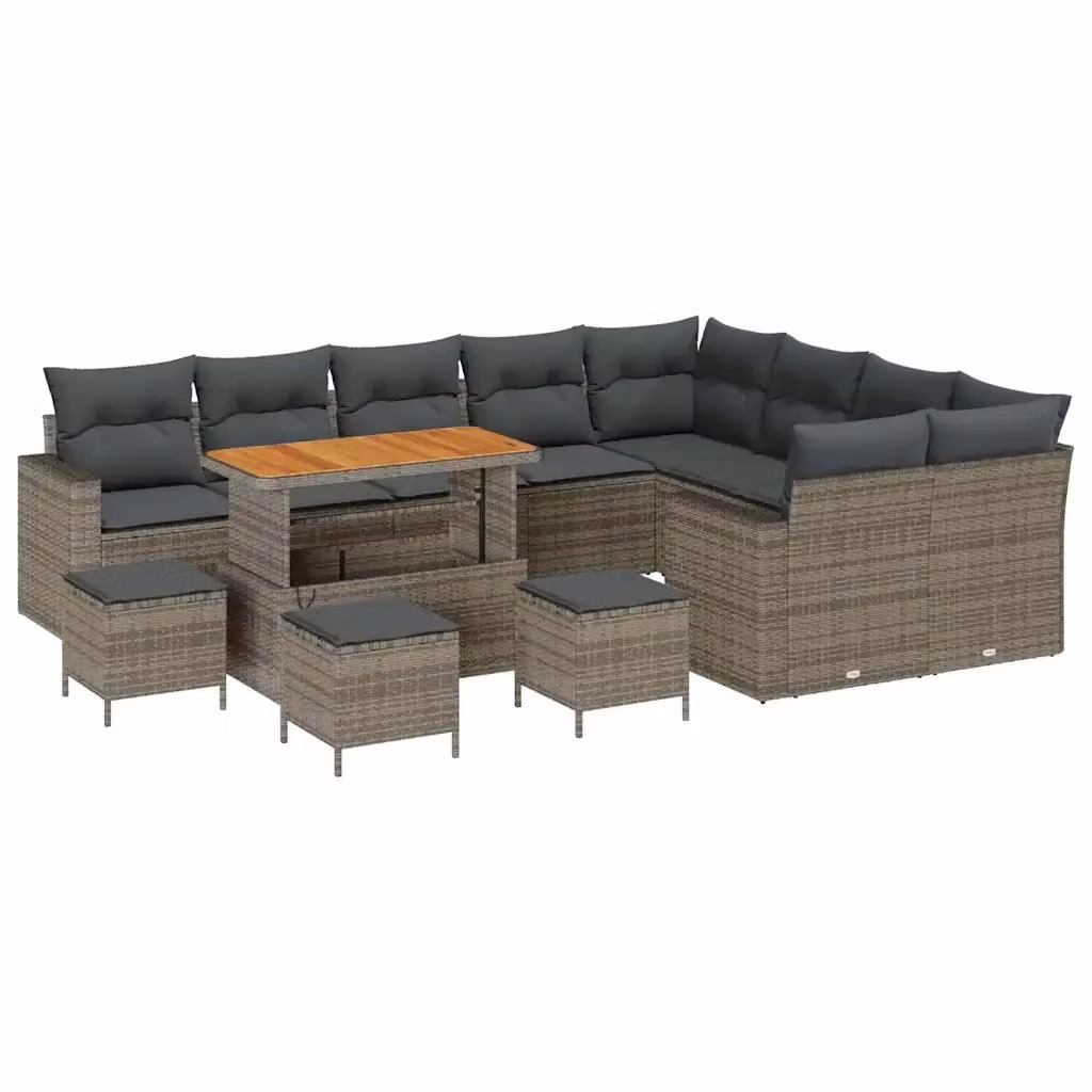Set Divano da Giardino vidaXL 14 Pezzi Grigio con Cuscini e Struttura in Acciaio – 2