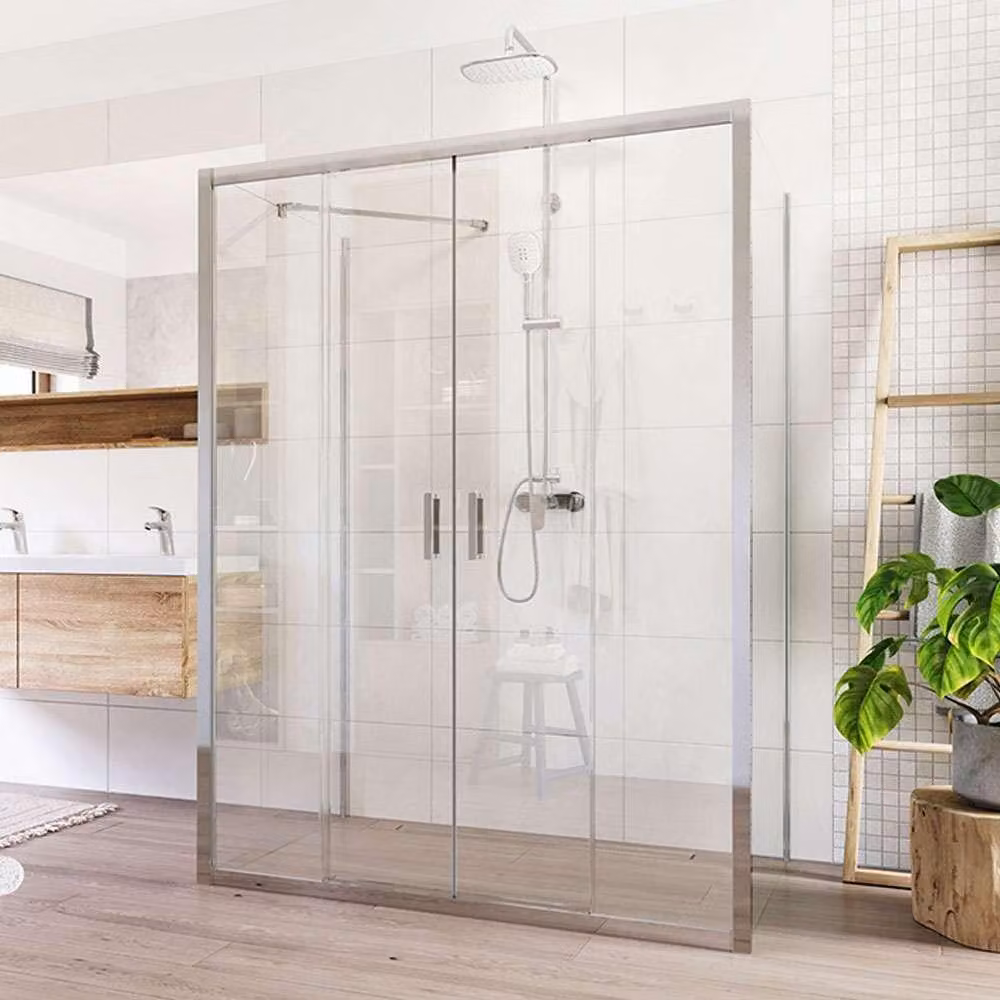 Box doccia Mereo, Lima, rettangolo a U, quattro pezzi, scorrevole, 90x150x90 cm, cromo ALU, vetro Clear - CK85923K