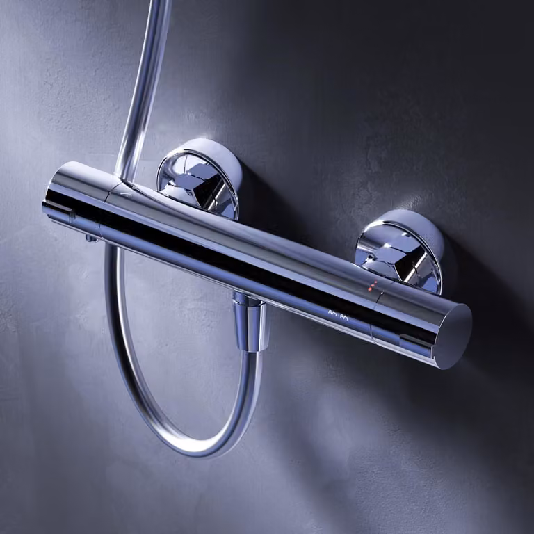 Termostato per doccia, finitura cromata, sicurezza a 38 °C, materiale: ottone, montaggio a parete