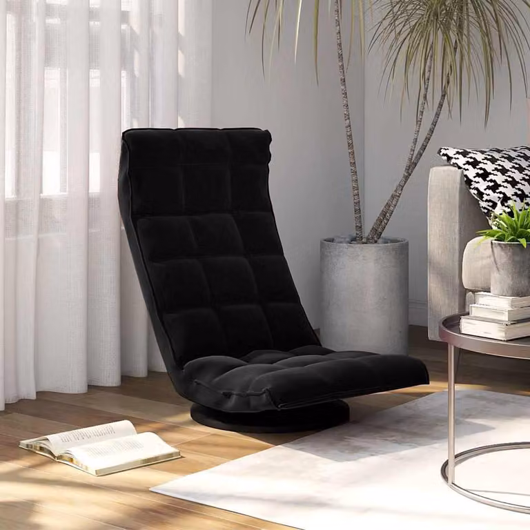 Sedia da pavimento girevole vidaXL in velluto nero con base in metallo e plastica