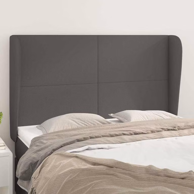 Testiera ad orecchio vidaXL in similpelle grigia con struttura imbottita, L: 147 cm, P: 23 cm, H: 118/128 cm