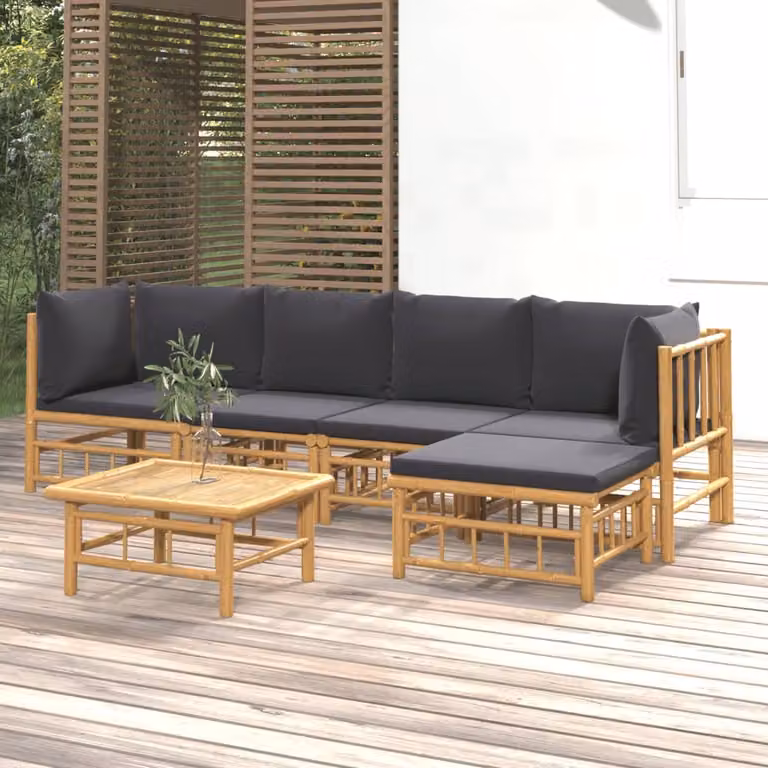 Set Salotto da Giardino vidaXL in Bambù con Cuscini, 6 Pezzi, Grigio e Marrone