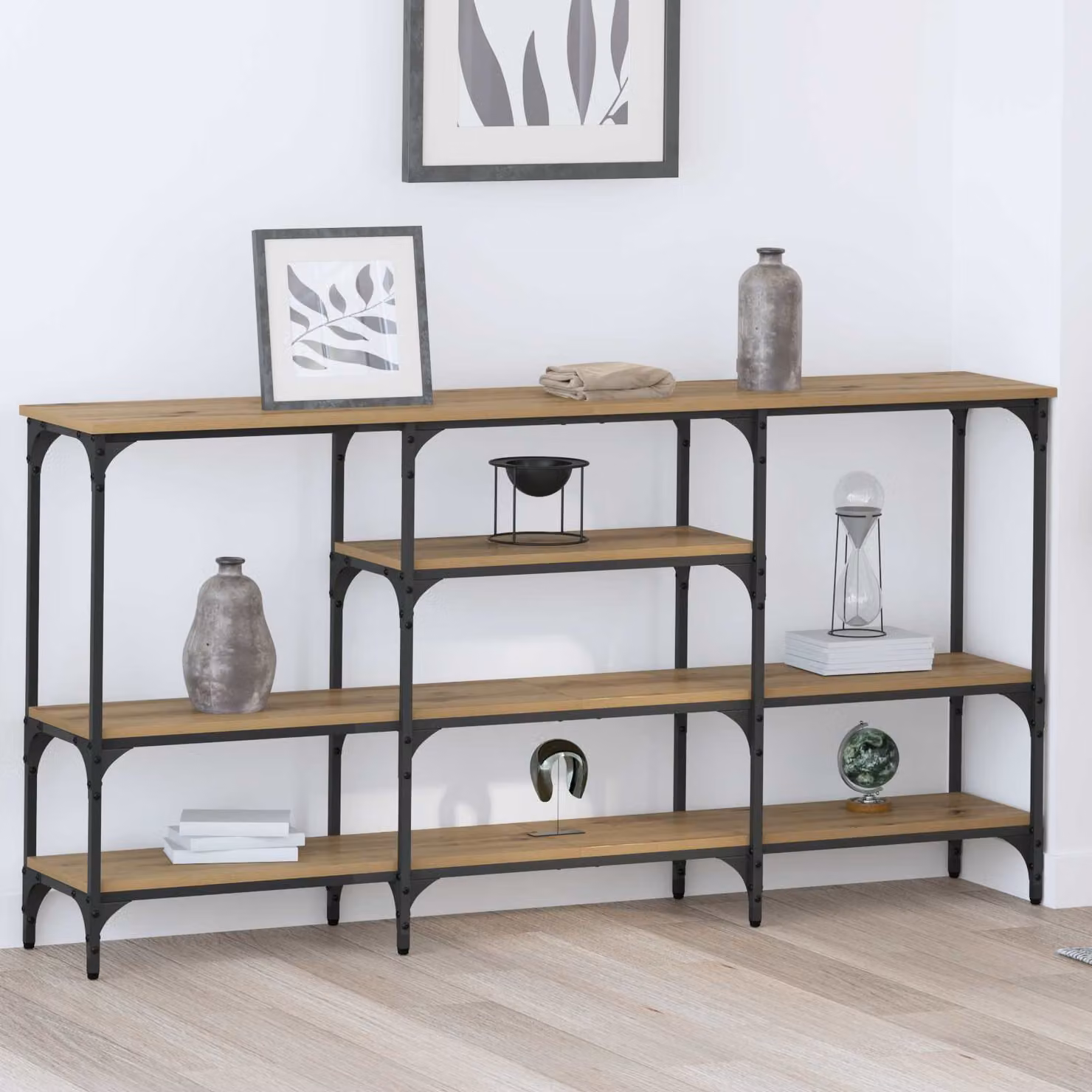 vidaXL Tavolo consolle in stile industriale in legno e metallo marrone L: 160 cm, P: 29 cm, H: 80 cm