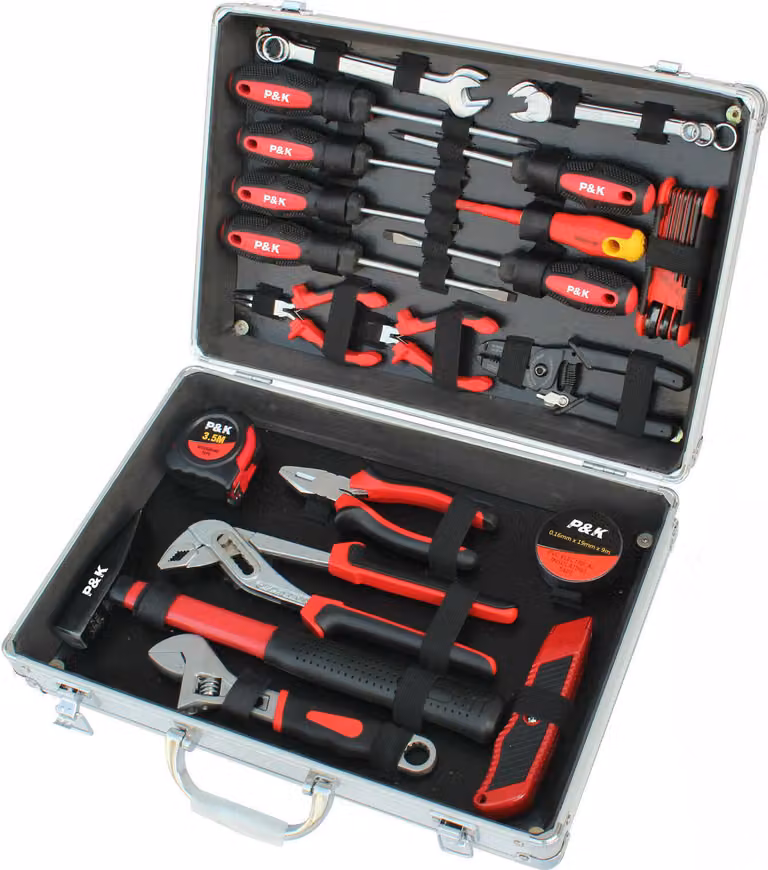 P & K Valigetta per utensili in alluminio da 30 pezzi - Kit di utensili robusto e completo per i vostri progetti