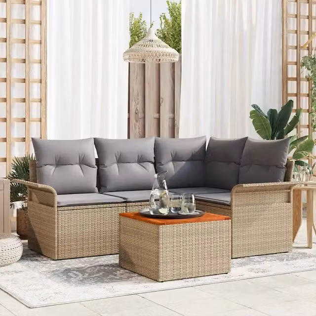 Set Divano da Giardino 5 pz Beige polyrattan 3347322