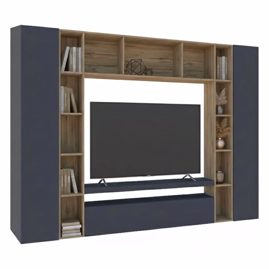 Parete attrezzata DMORA per soggiorno con mobile porta TV e vetrina, Antracite e Rovere, L: 270 cm, H: 210 cm, P: 35 cm – 2
