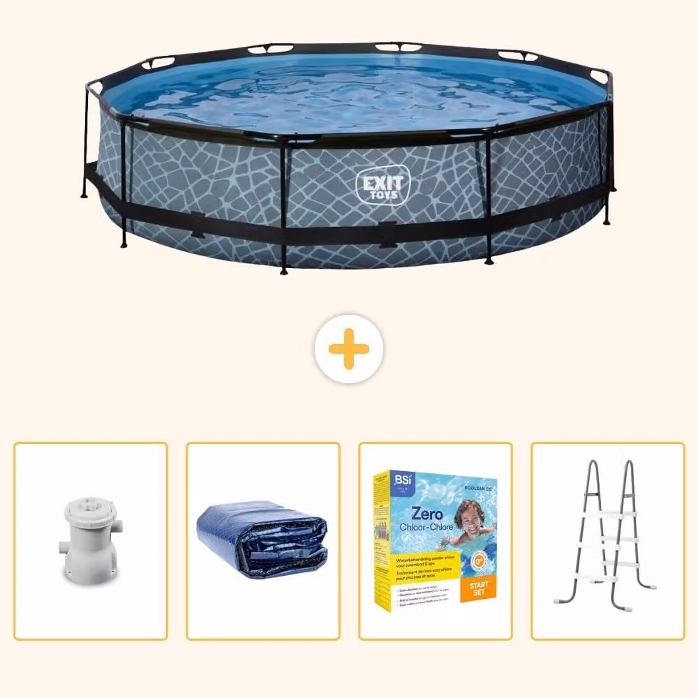 Piscina fuori terra - Design effetto pietra - 360x76 cm - 5 pezzi - SCB27