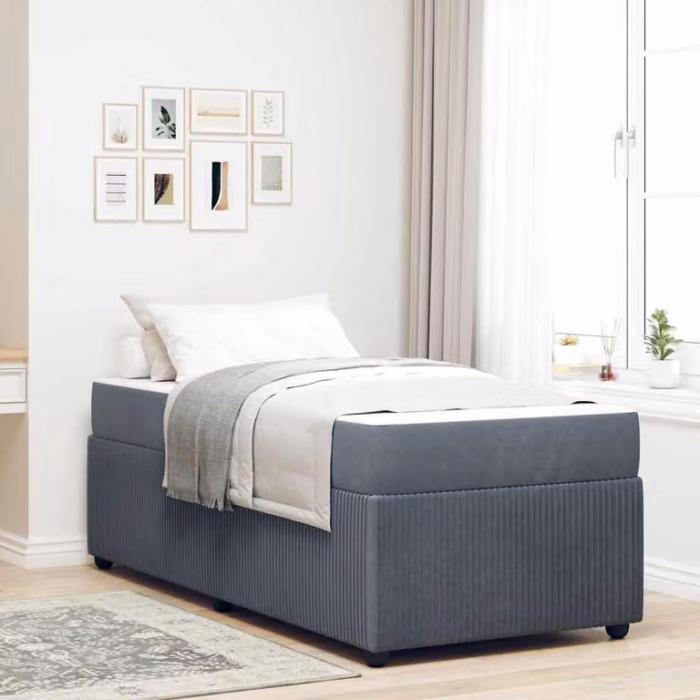 Struttura del letto moderna vidaXL in tessuto grigio con legno e MDF, L/P/H: 90 x 190 x 66 cm
