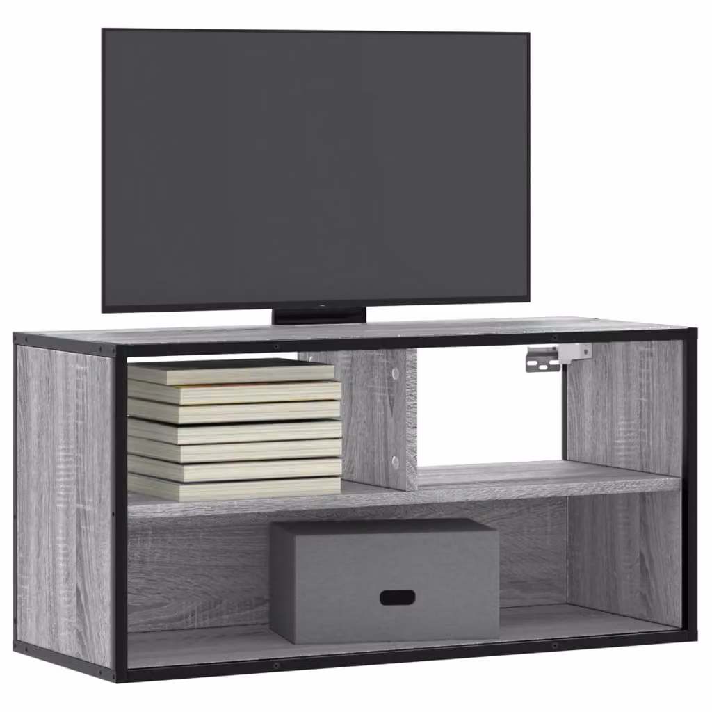 Mobile TV vidaXL in stile industriale in legno e metallo, Grigio, L 80 cm x P 31 cm x H 39,5 cm