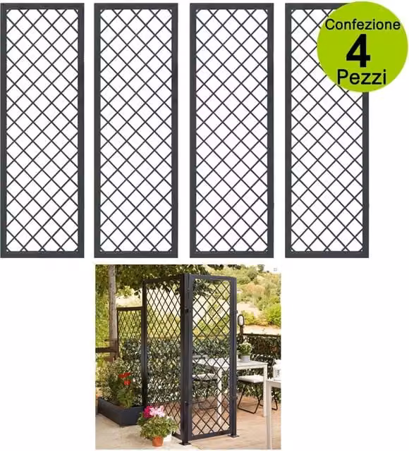 Multipack 4 pz tralicci fissi 0,60 x h 1,80 metri con cornice in metallo stell trellis colore antracite