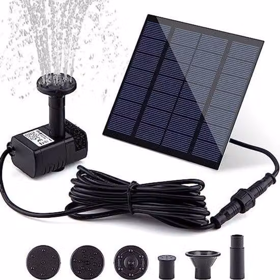 Fontana solare - 1,5 W - cavo da 3 metri - 4 getti - nera - vaschetta per uccelli - per uso esterno
