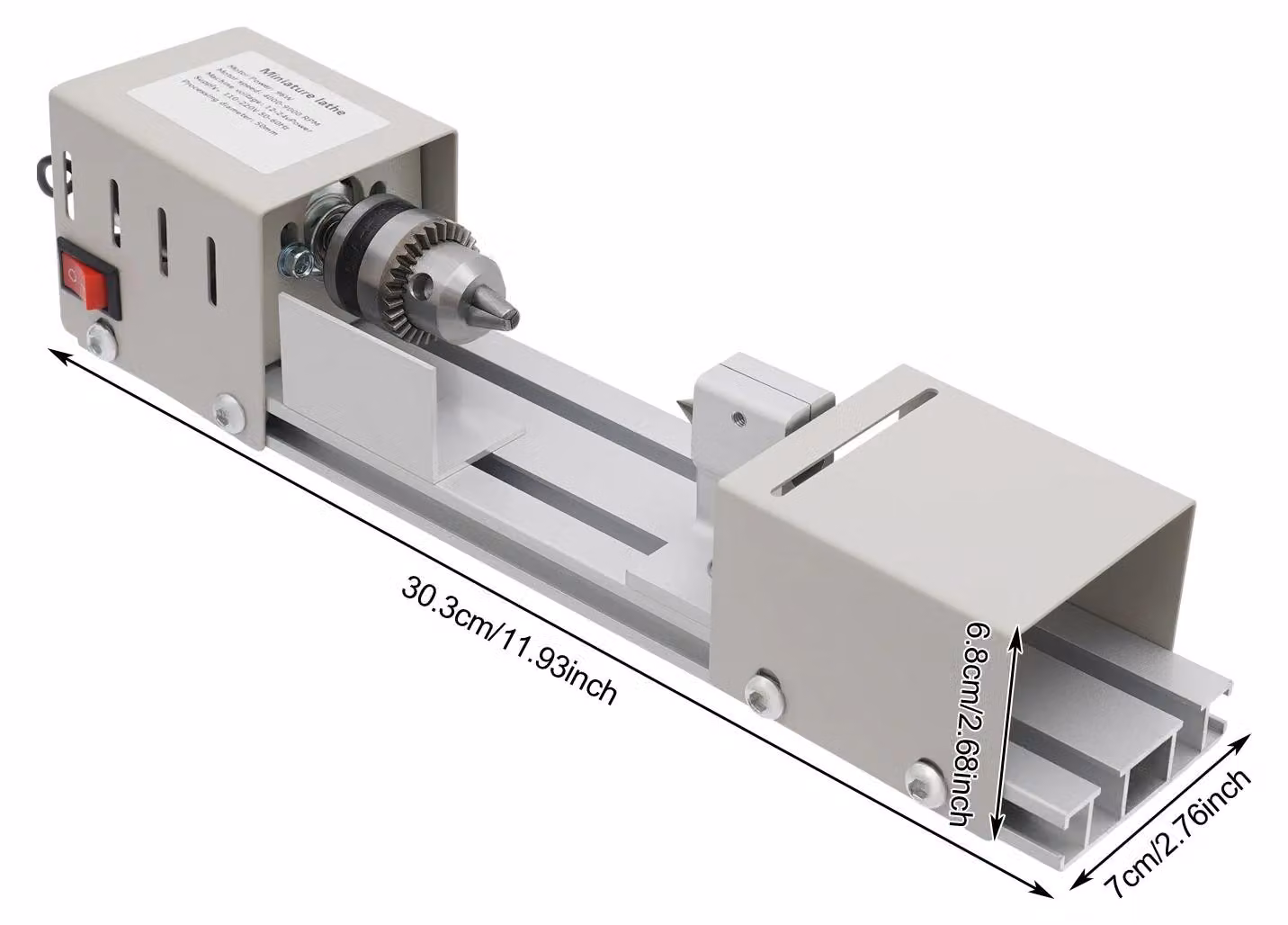 Mini tornio da legno, velocità regolabile, set di utensili completo, colore grigio