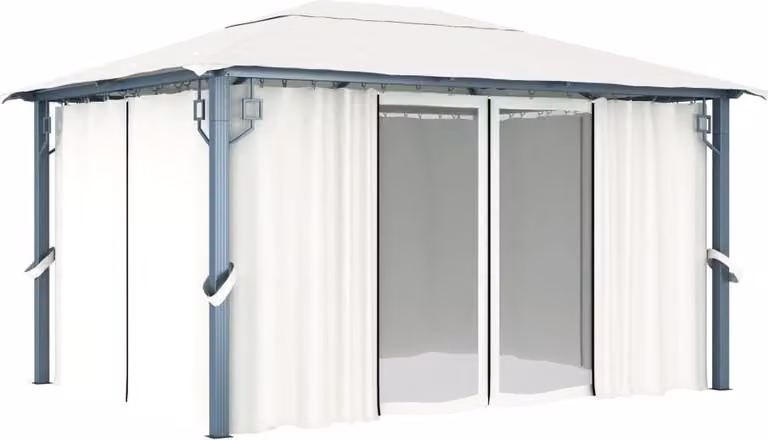 Gazebo con Tenda 400 x 300 cm Crema Alluminio