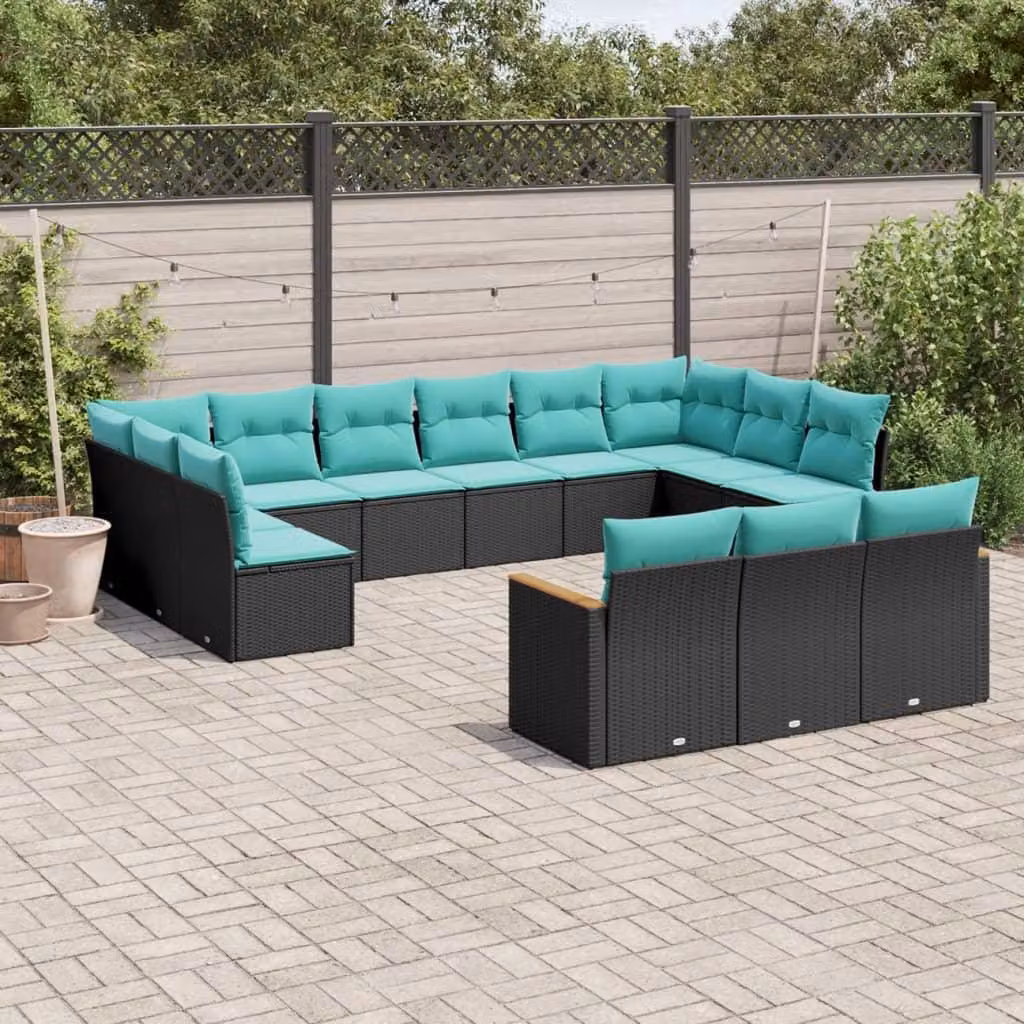 Maison Exclusive - Set da giardino 13 pezzi con cuscini, polyrattan nero