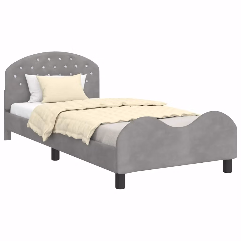 Struttura letto per bambini con testata e giroletto in tessuto velvet grigio chiaro L/P/H: 190 x 90 x 85 cm – 2