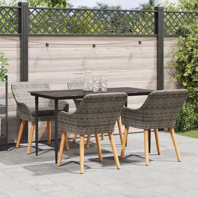 Set da Pranzo per Giardino con cuscino 5 pcs Grigio polyrattan