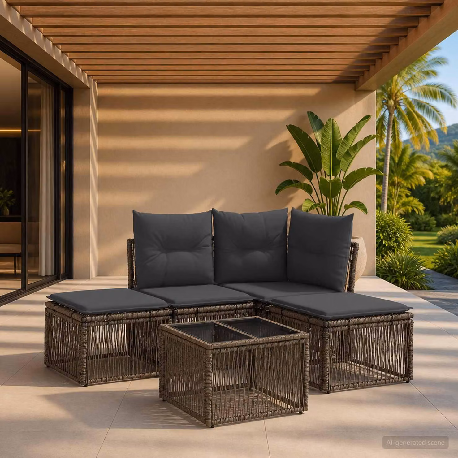 Maison Exclusive - Set da giardino composto da 5 pezzi, divano, colore grigio, realizzato in rattan sintetico