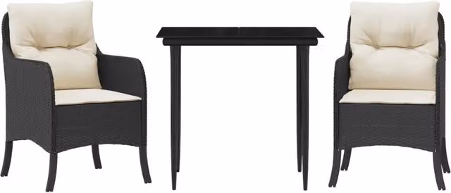 Set da Pranzo da Giardino 3 pz | Set Salotto da Giardino con Cuscini Nero in Polyrattan