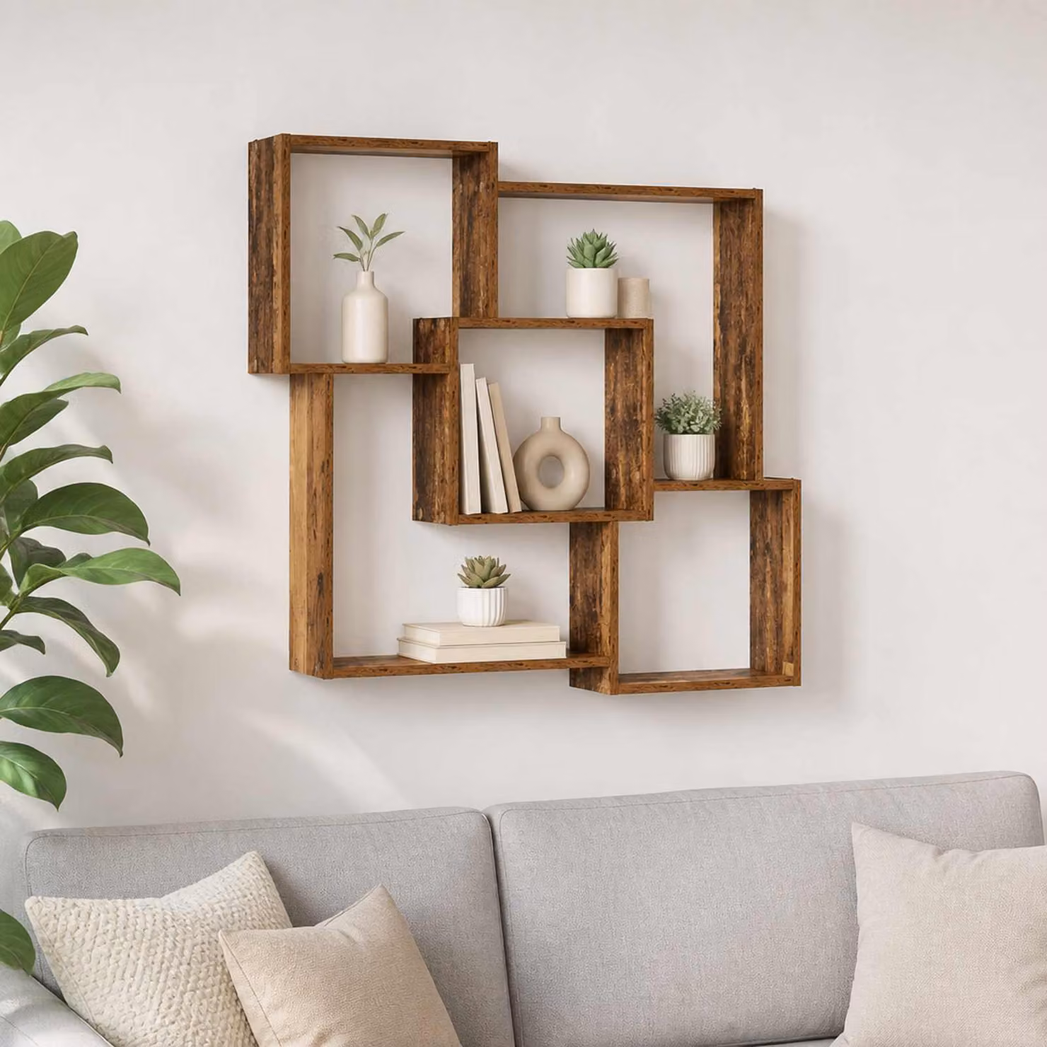 vidaXL Mensola da parete moderna in legno color marrone L: 98 cm, P: 17 cm, H: 91 cm