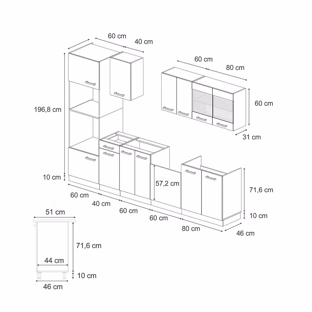 Cucina componibile moderna Vicco R-Line in antracite lucido e rovere, L: 300 cm – 2