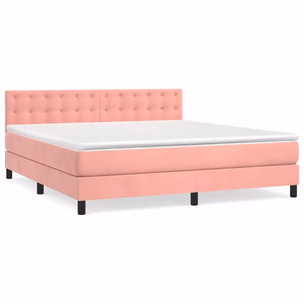 Letto Ibrido vidaXL con Giroletto a Molle e Materasso in Velluto Rosa e Bianco L/P/H: 203 x 180 x 78 cm – 2