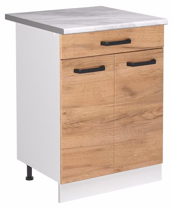 Mobile lavello cucina Vicco R-Line Rovere dorato/Bianco 60 cm piano di lavoro Marmo, Model 73010