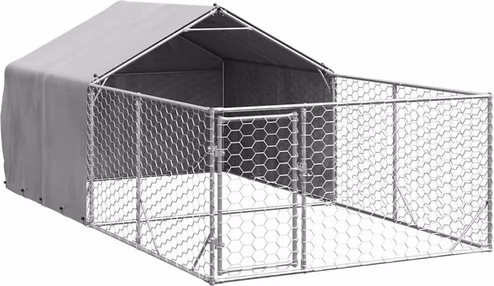 Cuccia per Cani da Esterno con Recinto 4x2x1,5m Acciaio Zincato