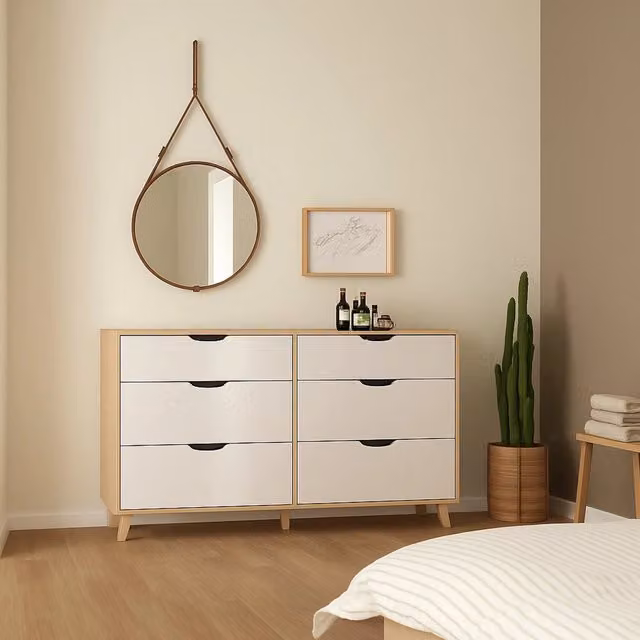Credenza Chito DMORA, Buffet e Madia da Soggiorno o Cucina, Rovere e Bianco, L: 156 cm, P: 40 cm, H: 92 cm