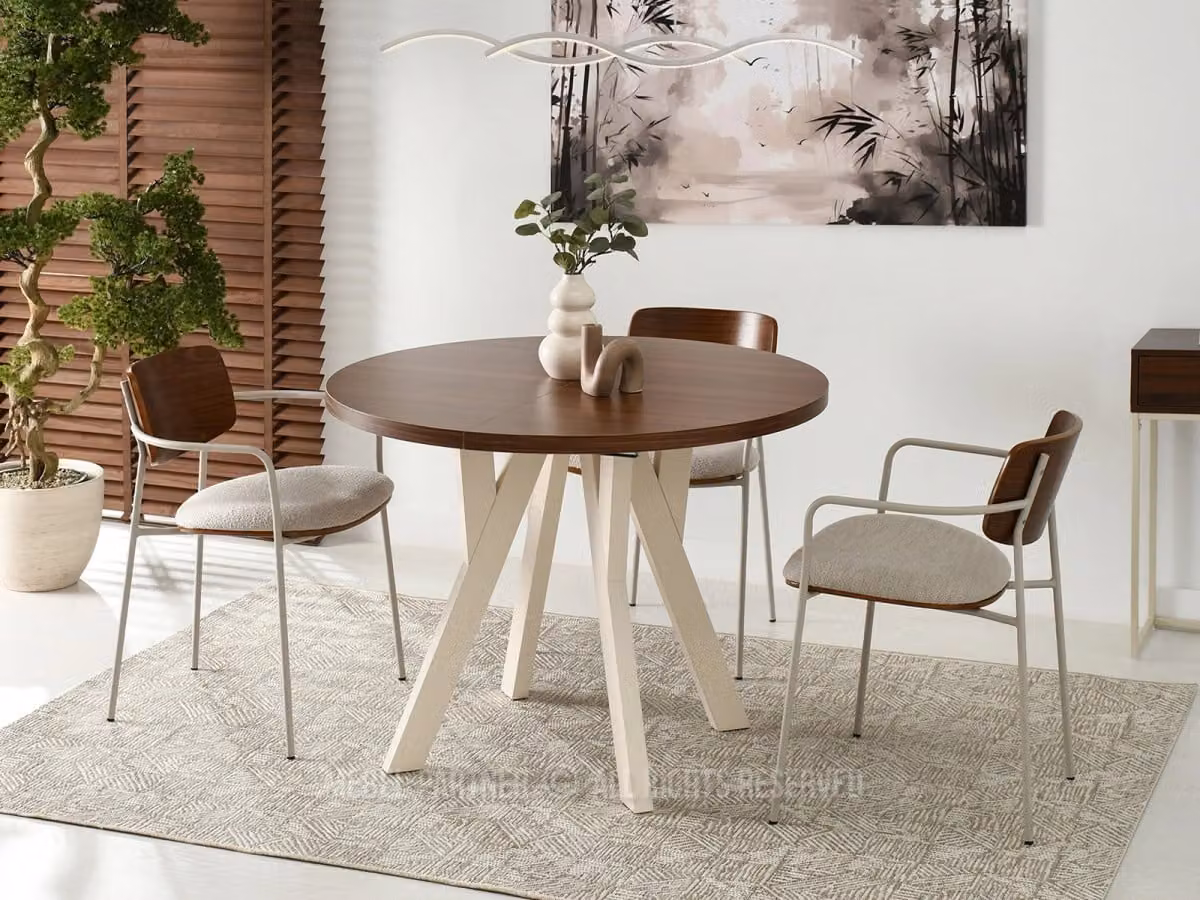 Tavolo rotondo allungabile 100(180)x100 WENDER - noce / crema