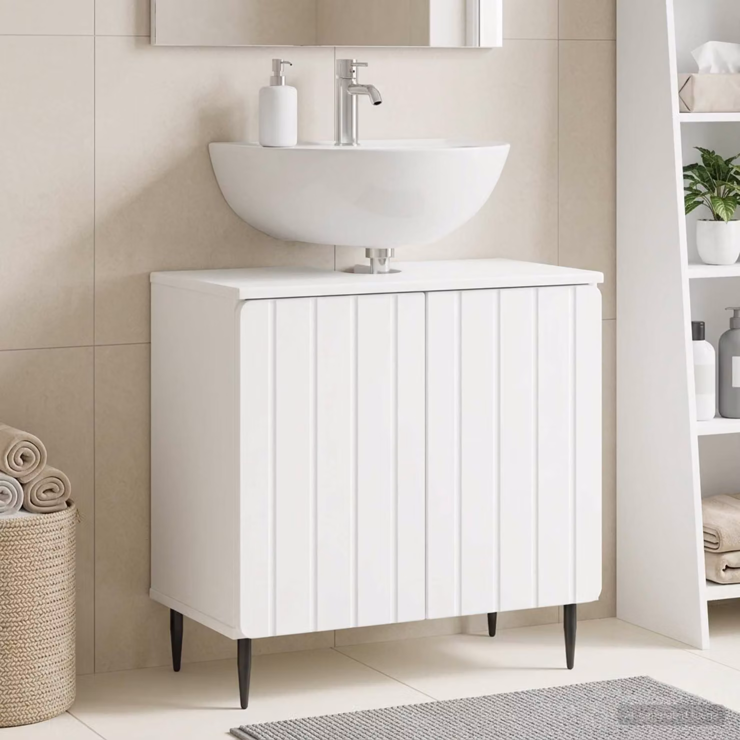 Armadio per lavabo da bagno moderno vidaXL ZWOLLE Bianco L: 59,5 cm, P: 31,5 cm, H: 59 cm