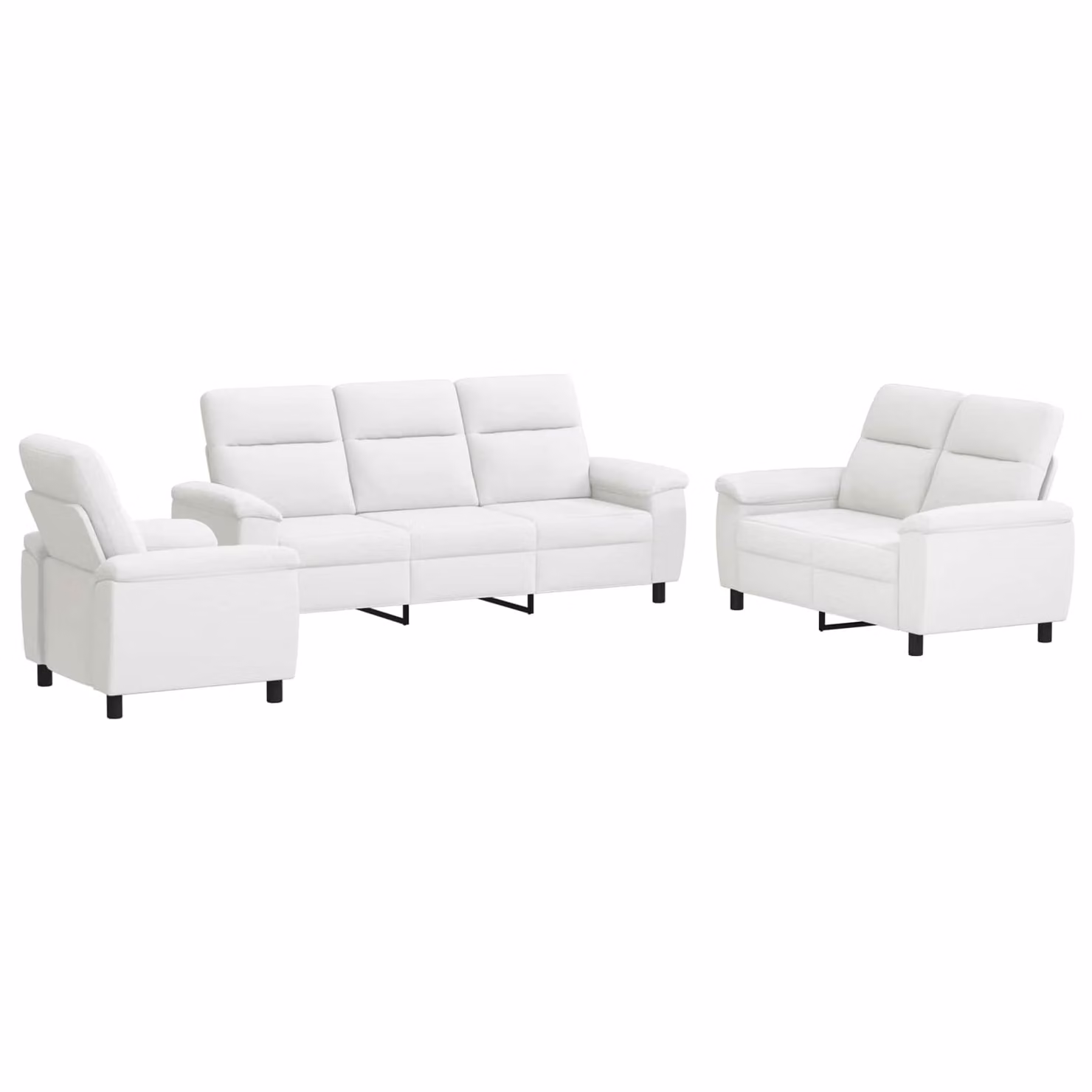 Set di divani moderno vidaXL composto da 3 pezzi in tessuto e similpelle bianco con struttura in metallo per il tuo soggiorno
