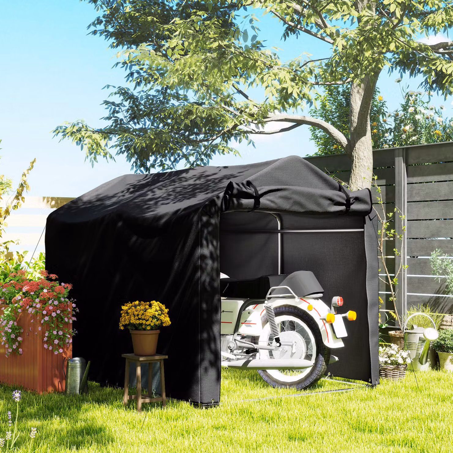 Tenda Garage per Auto Outsunny, Resistente all'Acqua e ai Raggi UV, con Porta e Finestra, Nero, L: 220 cm, P: 157 cm, H: 165 cm – 2