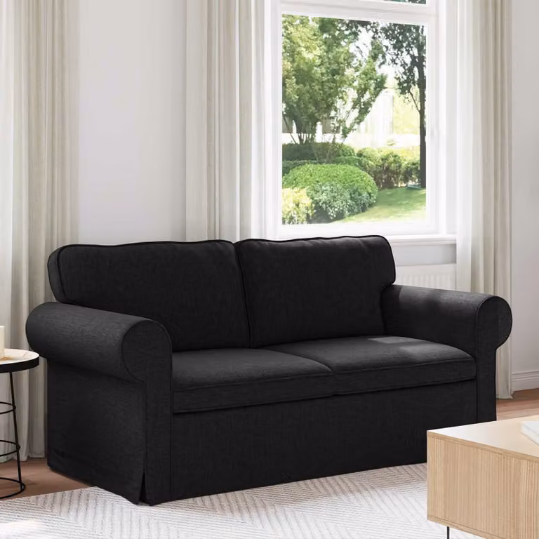 Divano moderno vidaXL in tessuto nero con struttura in metallo e coperture rimovibili L: 175 cm, P: 82 cm, H: 80 cm