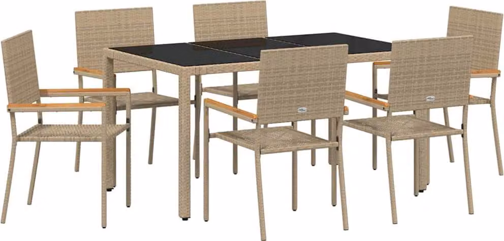Set da Pranzo per Giardino 7 pcs Beige polyrattan