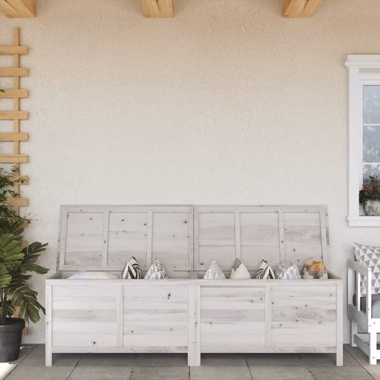 The Living Store Cassapanca da giardino bianca 198,5x50x56,5 cm in legno massiccio di abete