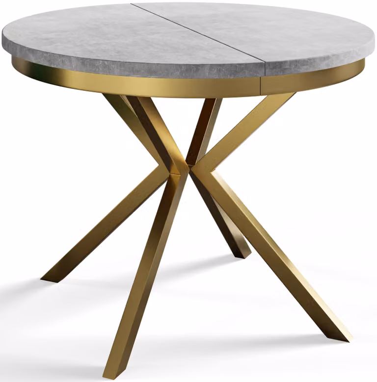 Alpi Moebel, Tavolo da Pranzo Rotondo, Tavolo da Cucina Allungabile, Diamentro: 100-180 cm, Gambe in metallo Dorate, Grigio Chiaro, Collezione Bergo