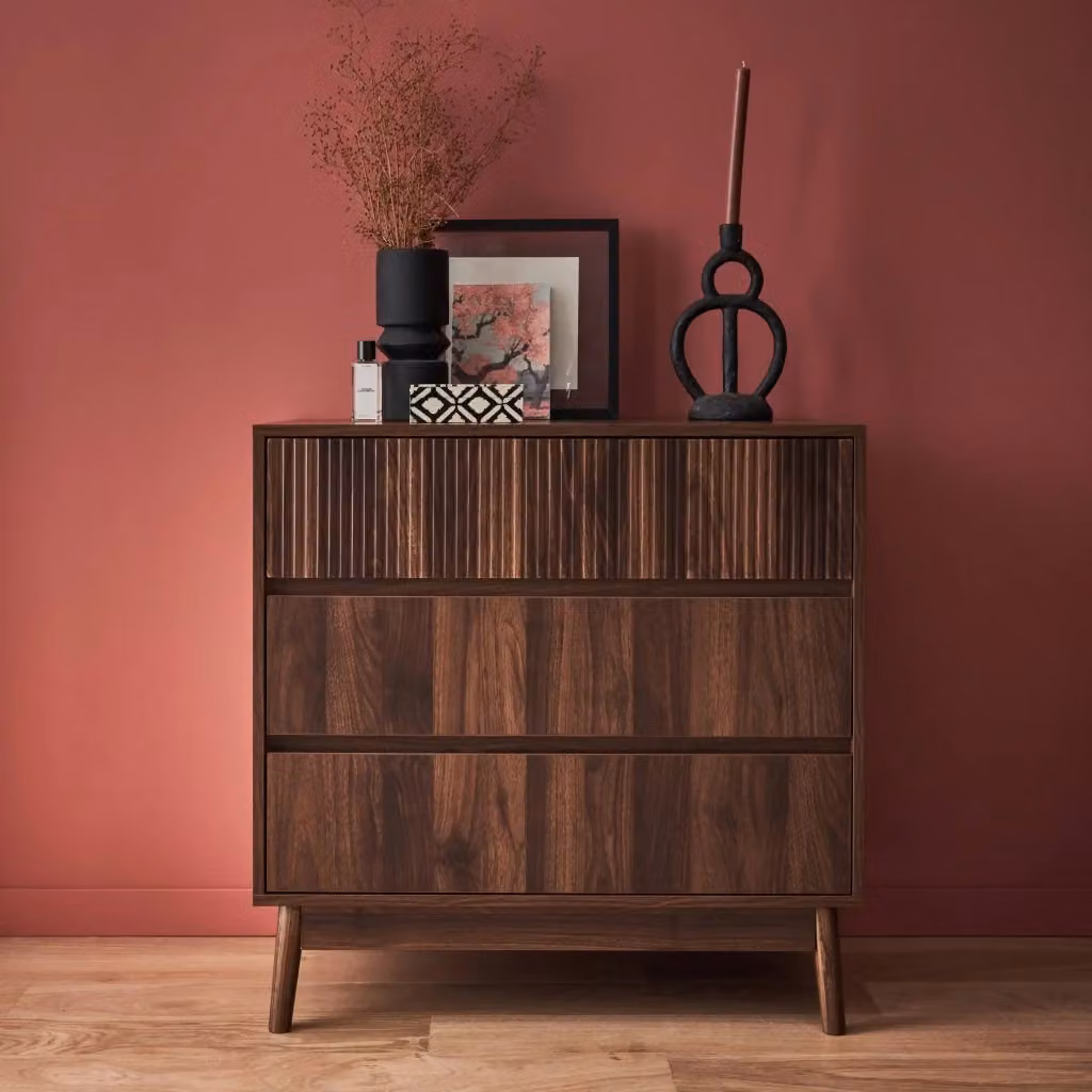 Cassettone Sweeek in stile scandinavo con 3 cassetti, effetto legno pino, marrone opaco, L: 80 cm, P: 40 cm, H: 80 cm – 2