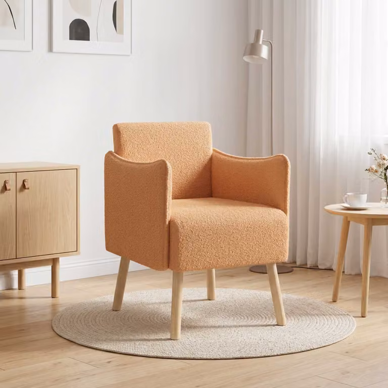 Sedia d'accento moderna vidaXL in tessuto bouclé beige con braccioli e struttura in legno