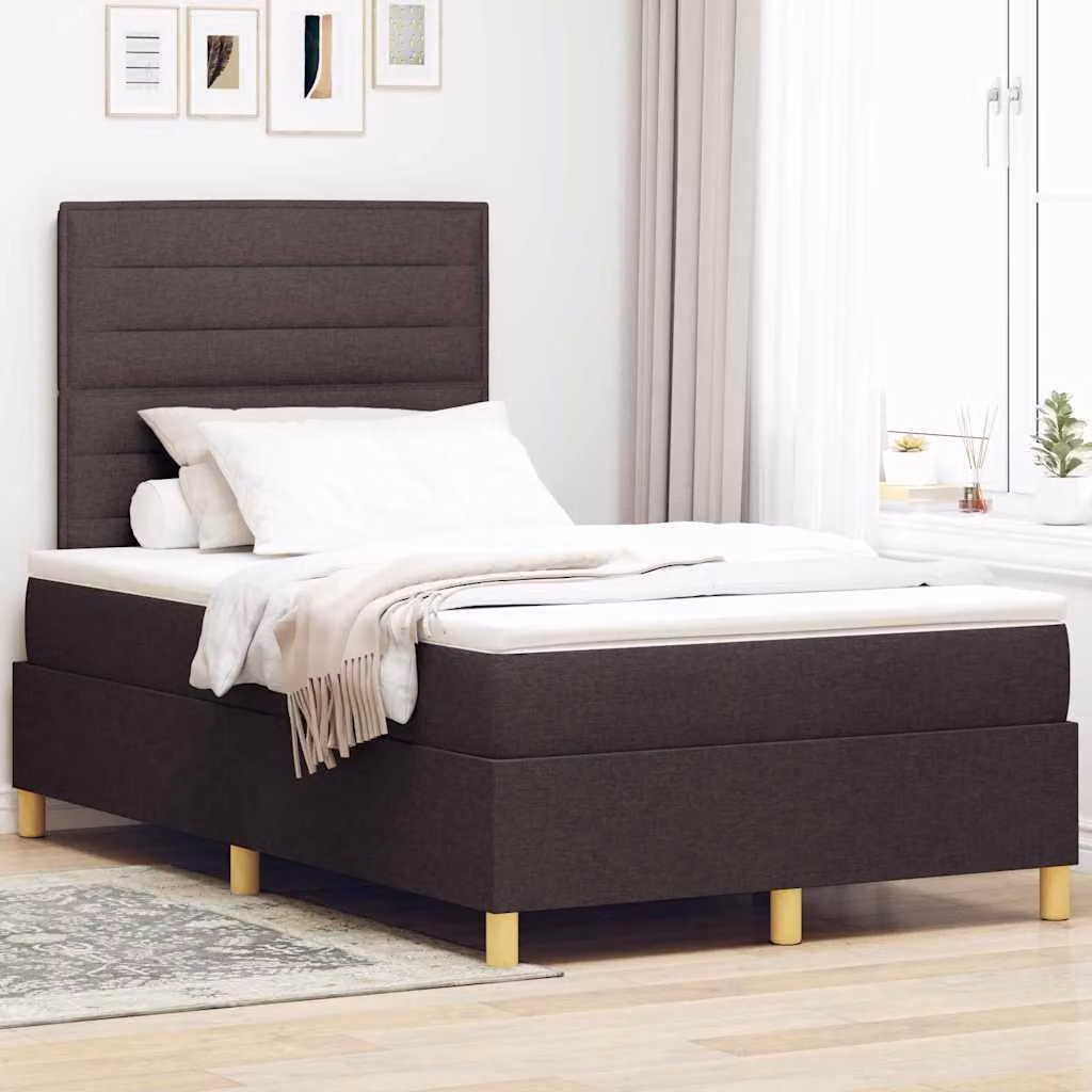 Maison Exclusive - Letto con boxspring e testiera in tessuto, color marrone scuro, dimensioni 120 x 190 cm